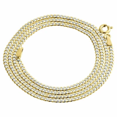 Real 10K 2 Tone Gold Diamond Cut Cuban Link Chain 2mm Necklace 16-24 Inch Lengt - Image 1 of 4