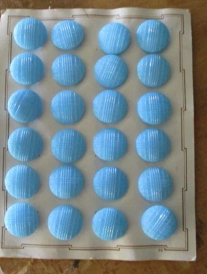 Vintage  card of 24 ~  3/4”  Blue Faux Fabric look Glass Buttons~ NOS - Image 1 of 3