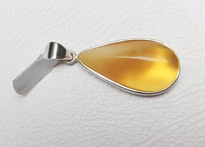 Ciondolo Gemma Solitario Giallo - Ambra Baltica e Argento 925 con Certificazione - Immagine 1 di 4