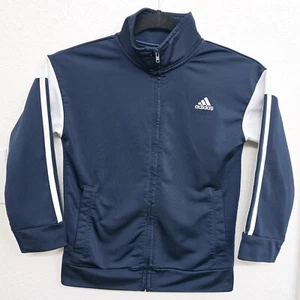 Adidas Jacket 7 Navy Blue Youth Kid 3 Stripes Embroidered Full Zip Long Sleeve - Picture 1 of 5