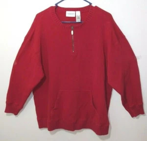 Liz Claiborne Women's Sweater Large Red 1/4 Zipper 100% Cotton Knit - Picture 1 of 4