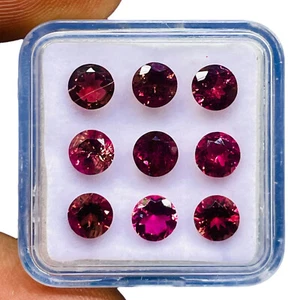 9 Pcs Natural Rubellite Tourmaline 5mm Round Cut Loose Gemstones Lot 4.84 Cts - Picture 1 of 7