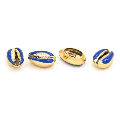 Vintageparts DIY Perlen als Kaurimuschel in blau und goldfarben 4 Stück - Bild 1 von 3