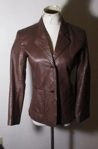 Leather METROSTYLE Brown 100% Leather Button Jacket Size 4P - Picture 1 of 6