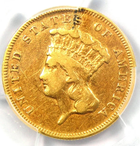 1874 Three Dollar Indian Gold Coin $3 - Certified PCGS VF Detail - Rare Coin! Cover