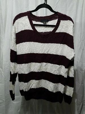 Suéter Attention Mujer Talla XL Ciruela Blanco Rayas Manga Larga Cuello en V Foto 1 de 4