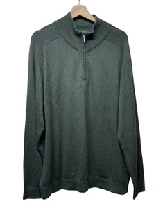 LL Bean Sweater Mens Size XL Cashmere Cotton 1/4 Zip Pullover Green Mock Neck - Picture 1 of 4