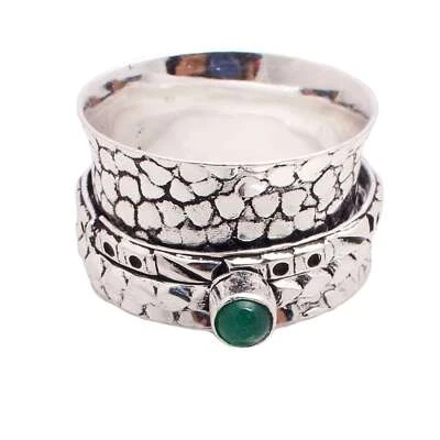 Anello Spinner In Pietra Verde Onice Etnico Fatto A Mano Taglia US 8.5 R-11135 - Immagine 1 di 3