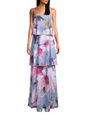 Aidan Mattox Sz 8 Floral Chiffon Tiered Gown Occasion Long Dress Maxi $250! NEW - Image 1 of 4