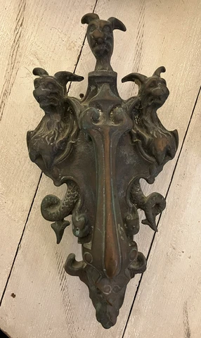 3 Headed Dog Cerberus & Hades Brass Door Knocker 11" Tall, 5.75”wide & hardware Cover