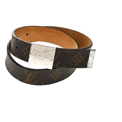 Ремень LOUIS VUITTON Ceinture Carre с монограммой кожаный коричневый серебристый Испания 63EE460 - Изображение 1 из 4