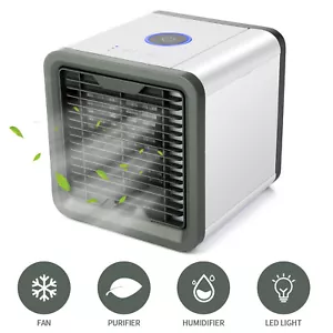 Portable Air Cooler Fan Mini Air Conditioner USB Cooling Fan Desk LED Light Fan - Picture 1 of 7