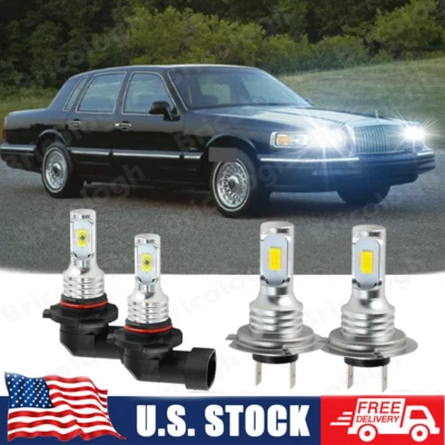 适用于 Lincoln Town Car 2003 - 2011 - 4 件 6000K 2 侧 LED 车头灯灯泡 高低光束 — 第 1/4 张图片