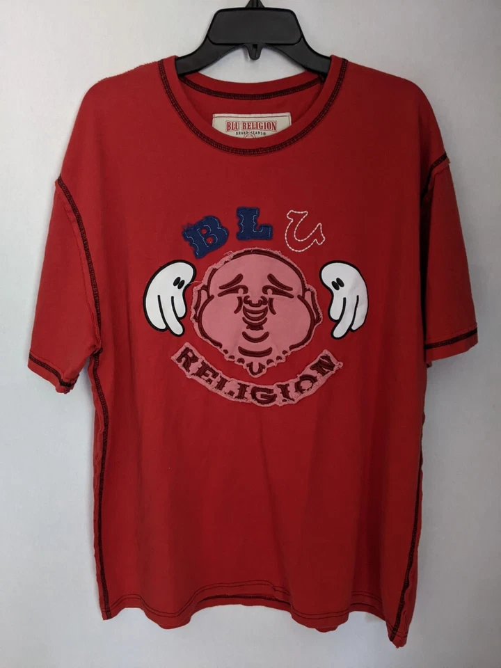 Camiseta Blu Religion Cuadrada Recortada Gráfica Manga Corta Para Hombre Talla M/L Roja Azul Foto 1 de 4