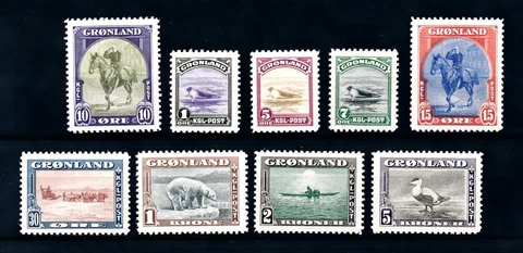Greenland #10-18 Mint 1945 Dogsled Polar Bear Seal Eskimo Eider Kayak [Mi8-Mi16] Cover