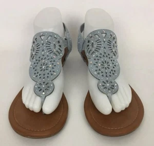 Rampage Candra Blue Rhinestone Thong Ankle Strap Sandals Shoes Size 9  - Picture 1 of 7