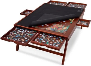 Jumbl 1500 Piece Puzzle Board, 27” x 35” Jigsaw Puzzle Table W/Legs, Brown - Picture 1 of 8