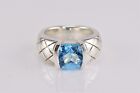 Sterling Silver Blue Topaz Tension Set Solitaire Carve Band Ring 11g 925 Sz: 7
