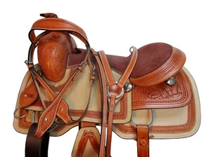 ROPING WESTERNSATTEL 15 16 17 18 PLEASURE HORSE TOOLED LEATHER ROPER TACK SET - Bild 1 von 11