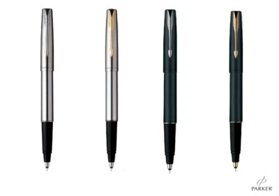 PARKER FRONTIER STAINLESS STEEL ROLLERBALL PEN - Matte black , chrome , gold NEW - image 1 of 4