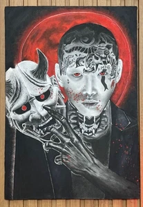Oni demon - 14x20 Original portrait of a Korean singer. Demon mask Oil Painting - Picture 1 of 6