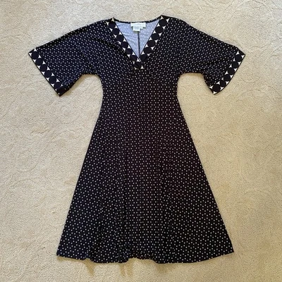 Vestido De Colección Para Mujer Línea A Talla 4 Negro Lunares Manga Campana Ajuste Retro Acampanado Mod Foto 1 de 4