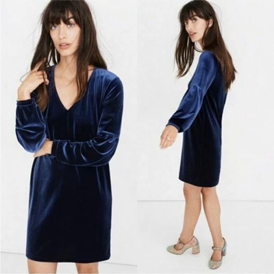 Vestido túnica Madewell azul veludo manga baoon tamanho M - Imagem 1 de 4