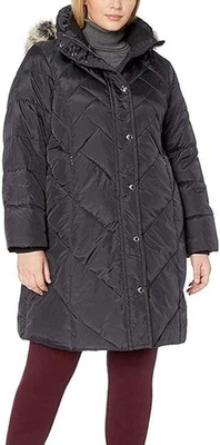 Abrigo acolchado con capucha frontal a presión talla grande London Fog talla 2X Foto 1 de 4