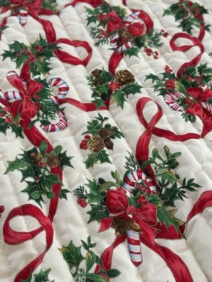Vintage Round Large Quilted Tree Skirt 58” SEE NOTE candy cane ribbon handmade - Image 1 of 4