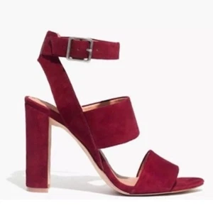 Madewell Octavia Suede Sandals in Dark Cabernet Size 6.5 Block Heel - Picture 1 of 9