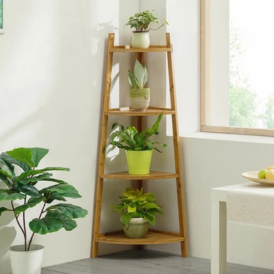 LIFELOOK 4/5 Tier Corner Ladder Shelf Wooden Plant Display Stand Storage Rack UK - Image 1 of 4