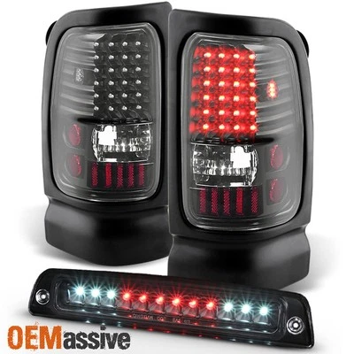 Fit 1994-2001 Dodge Ram 1500 2500 3500 Black LED Tail Lights + 3rd Brake Lamp - Image 1 of 4