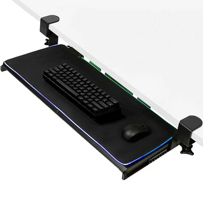 VIVO Clamp-on Computer Keyboard and Mouse Under Desk Slider Tray with RGB Pad - Image 1 of 4