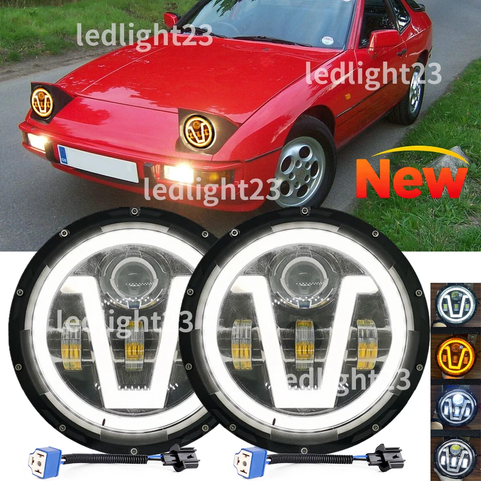 Par de faros LED redondos de 7" alto/bajo Fit Porsche 911 912 914 924 928 944 DOT negro Foto 1 de 4