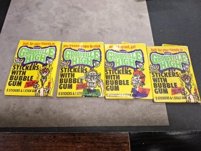 Fleer Grossville 1986 pegatinas altas paquete de cera primera serie sellado (4 paquetes) Foto 1 de 2