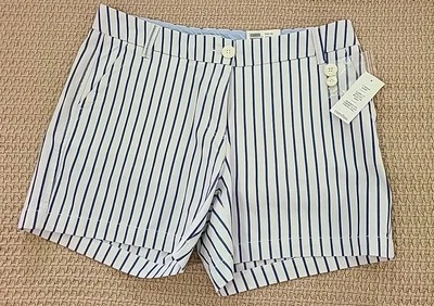 Nuevo con etiquetas Pantalones Cortos Crown & Ivy Azul Blanco Rayas Caroline Algodón Chino 5" Entrepierna Talla 6 Foto 1 de 4