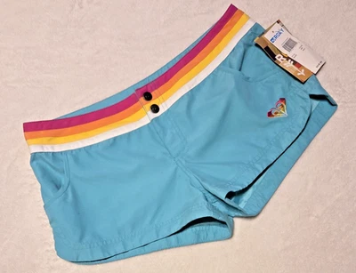 Shorts de tabuleiro ROXY azul-petróleo arco-íris surfista nascer do sol logotipo júnior tamanho 5 novo com etiquetas - Imagem 1 de 4