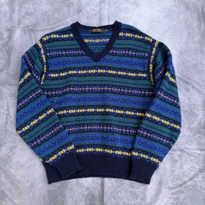 Suéter Pullover Para Hombre Brooks Brothers Lana Azul Amarillo Rayas Cuello en V Talla Pequeña Foto 1 de 4