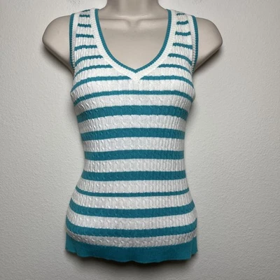 Camiseta sin mangas Jeanne Pierre para mujer tejida con cable pequeña a rayas blancas tenis algodón Foto 1 de 4