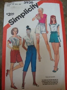 Simplicity 5936 SCHNITTMUSTER NEU UNGESCHNITTEN MISS Pull-On HOSE SHORTS Gr. 10-14 OOP 1983 - Bild 1 von 1