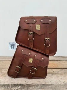 2 pcs Leather Motorcycle Saddle Saddlebag Bag For Sportster Brown Luggage - Bild 1 von 20