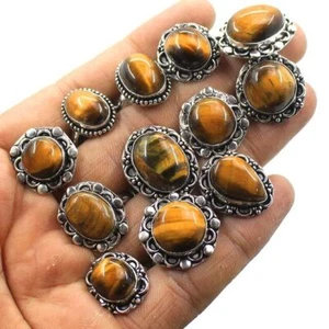 Tiger's Eye Gemstone 925 Sterling Silver Plated Wholesale Designer Lot Rings - Picture 1 of 3