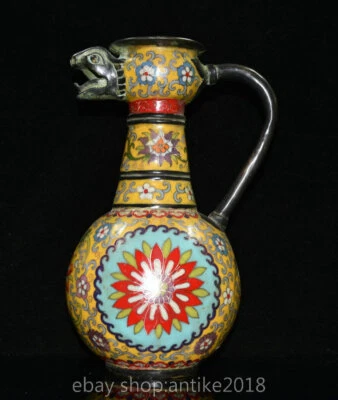 Tetera Cabeza de Bestia Cloisonne Fengshui Bronce Antigua China 12" Foto 1 de 4