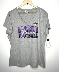 Baltimore Ravens Tshirt Women’s XL Short Sleeve V-Neck Gray NEW WITH TAG - Picture 1 of 7