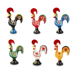 Set of 6 Traditional Hand-Painted Portuguese Good Luck Mini Roosters, 1.5" - Picture 1 of 8
