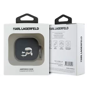 Karl Lagerfeld Airpods 4 Hülle Silicone Case Cover Karl &Choupette Head 3D black - Bild 1 von 3