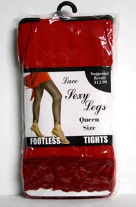 Eros rote Damenstrumpfhosen Spitze getrimmt fußlos Medium *falsch beschriftet Queen* - Bild 1 von 2
