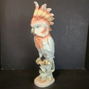 Vtg Porcelain Royal Dux Bohemia Cockatoo Parrot Mid-Century Art Sculpture - Picture 1 of 12