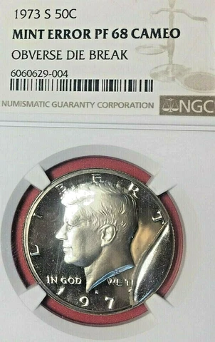 MASSIVE DEEP CUD! 1973-S PROOF KENEDY HALF NGC PF-68 CAM ERROR Cover