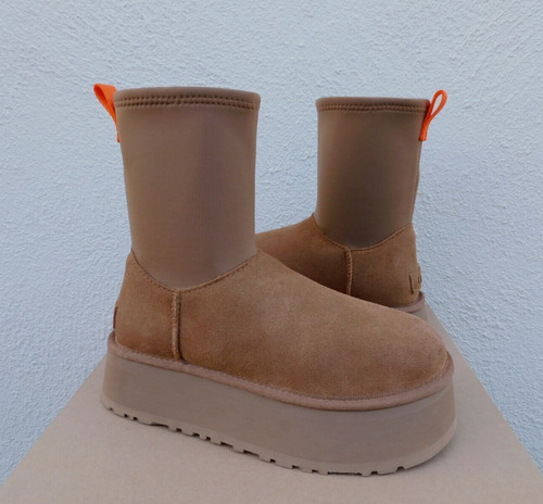 UGG STIVALI PLATFORM SCAMOSCIATI CASTAGNA CLASSICI DIPPER 2" DONNA US 11 EUR 42 ~NUOVI